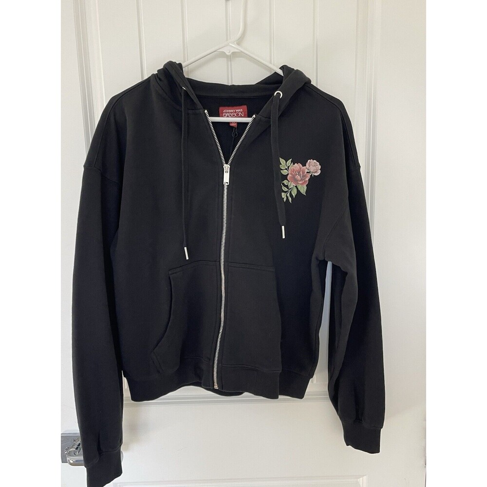 NWT Johnny Was Women's Zip up Black Hoodie with Sasson logo Size XS Cotton $198